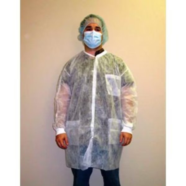 Polypropylene Lab Coat, 3 Pockets, Knit Wrists, Snap Front, Knit Collar, White, 4XL, 30/CS, Keystone Safety, Mfr#: LC3-WK-NW-4XL